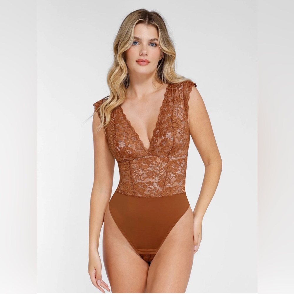 NWT Shapewear Sculpting Lace Bodysuit or Midi Skirt or Shrug Size S Brown